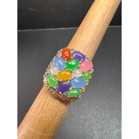NEW rainbow harmony jade ring in vermeil and rhodium over sterling silver size 5 - Picture 12 of 16